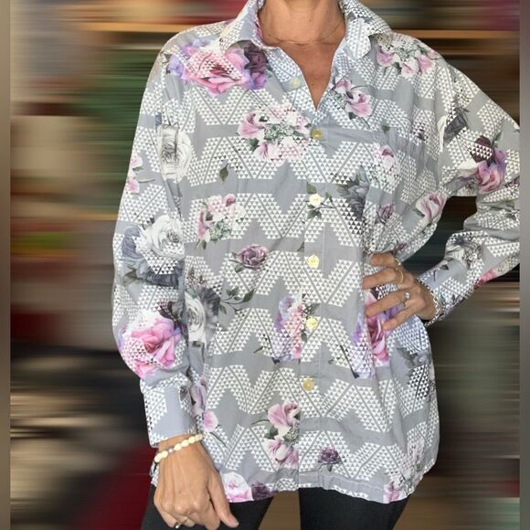 90A. Hula Tease Hawaii Designer Polynesian collar button up Rose Dress shirt - Picture 1 of 12